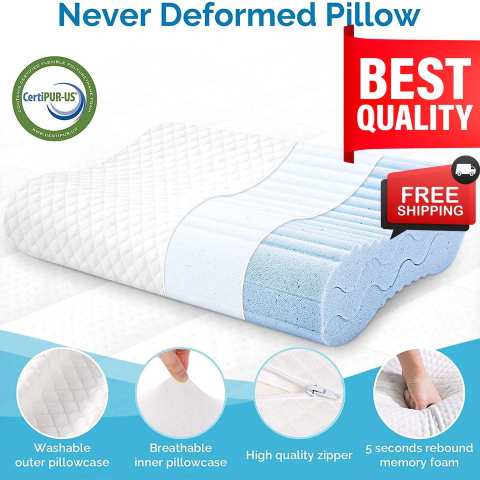 Memory Foam, 3 Layer Adjustable Contour Pillows, Cervical Orthopedic Pillow