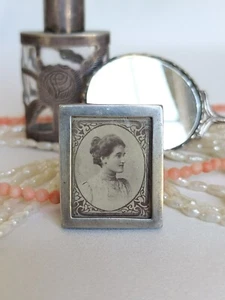 Antique 1899 Miniature Sterling Silver Photo Frame & Sticky Back Portrait Stamp - Picture 1 of 14