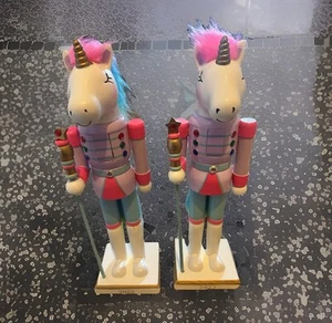 2 Christmas Nutcrackers, 13.5" UNICORN IN PURPLE HOLDING A STAFF 2022 - Picture 1 of 5