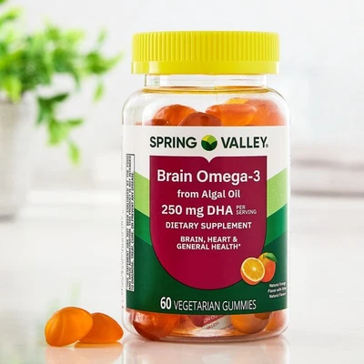 Spring Valley Brain Omega-3 Algal Oil Veg Gummies,Orange 60ct,Brain/Heart Health - Image 1 of 4
