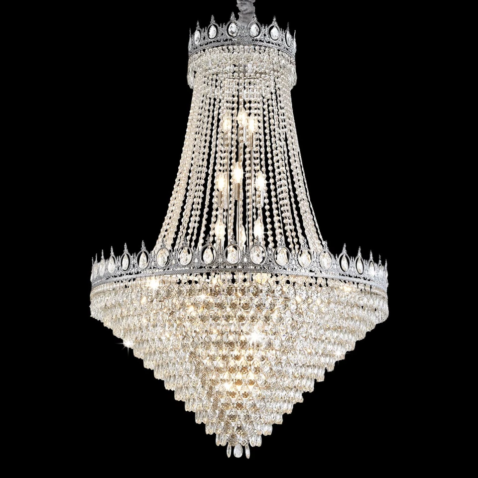 Lámpara de araña KoKo&Yukina 32" moderna de cristal de níquel cepillado - Imperio Francés redonda L Foto 1 de 4