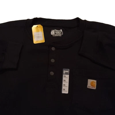 Carhartt Mens Black Heavy Long Sleeve Pocket Snap Front Thermal Henley Shirt 2XL - Image 1 of 4