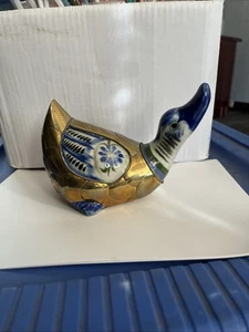 Vintage schöne Keramik mit Messing Ente Figur 6,2" x 4" x 4,5" hoch - Bild 1 von 7