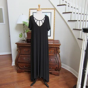 Lane Bryant Women Dress 18/20 Black Midi Swing Hi-Low Hem Strappy Neck NWOT - Picture 1 of 8