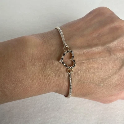 Brazalete Brazalete Oro Vermeil Plata de Ley 925 Zafiro Azul Corazón Ovalado 7.25" Foto 1 de 4