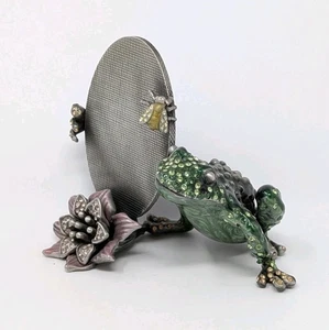 Designer Jay Strongwater Enamel & Jewels Small Oval Green Frog Picture Frame - Picture 1 of 14