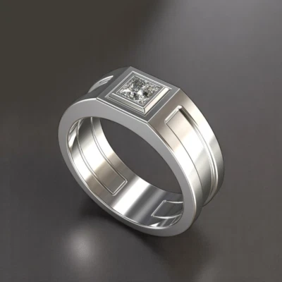 8 mm Herren Verlobungsband 0,40 ct Lab Created Princess Cut Diamant 14 K Weiß... - Bild 1 von 4