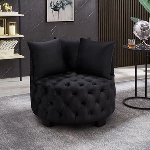 Round Barrel Chair Velvet Accent Chair Single Sofa Armchair With 3 Pillows Black - Picture 1 of 5