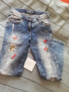 John Baner Jeans Hose  Gr. 158 blau mit Aufnäher.  - Bild 1 von 3