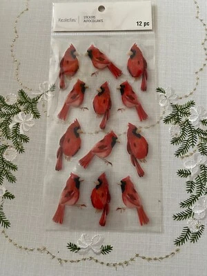 RECOLLECTIONS CHRISTMAS DIMENSIONAL STICKERS CARDINALS 12 PC EMBELLISHMENTS BIRD