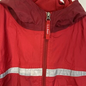 LL BEAN Raincoat Red Hooded Youth XL 18 Windbreaker Jacket Unisex Fleece Lined - Picture 1 of 6