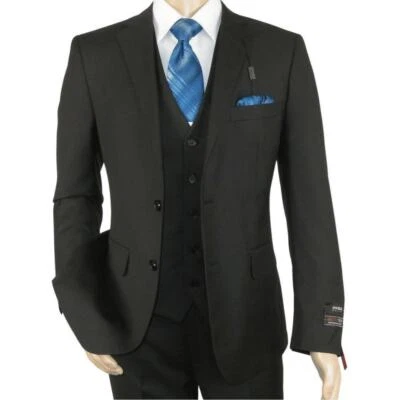 Traje formal o de negocios para hombre Angelo Rossi 3 piezas con chaleco poli rayón 320 negro Foto 1 de 4