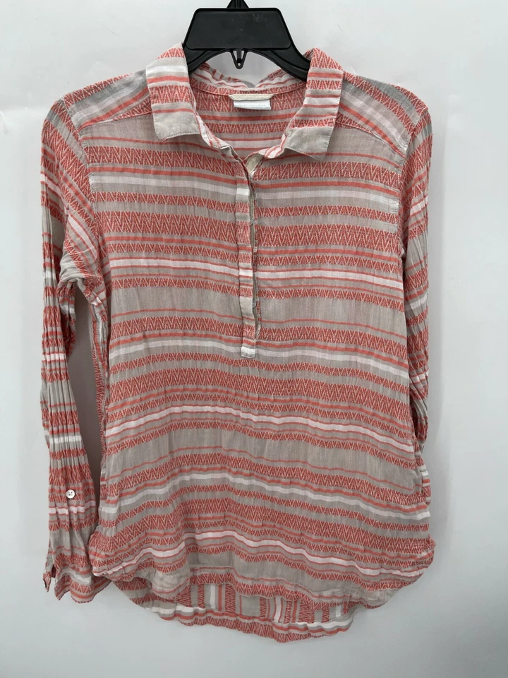Columbia Top Mujer Mediano Rosa Rayas Abotonadas Manga Larga Camisa Boho Exterior Foto 1 de 4