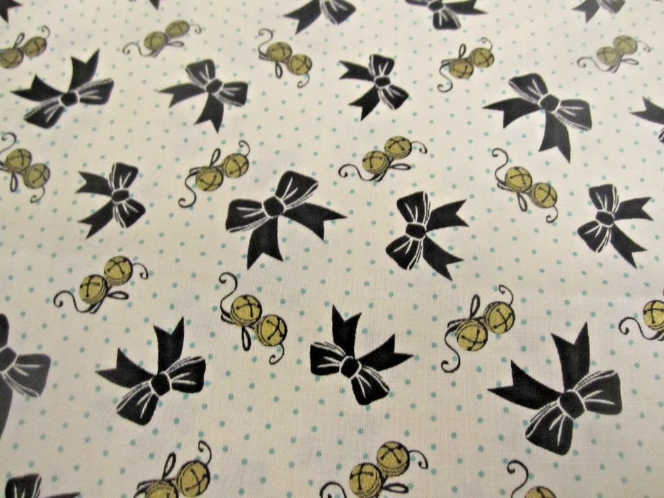 Connecting Threads Cotton Fabric Christmas Glitz Bows Bells Piece 68" x 26" - Image 1 of 4