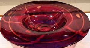 18 INCH HANDBLOWN RED SWIRL GLASS BOWL MURANO STYLE CENTERPIECE - Picture 1 of 8