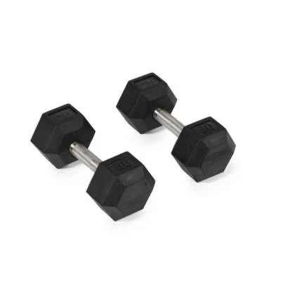 Titan Fitness 30 LB Pair Free Weights, Black Rubber Coated Hex Dumbbell, Straigh - Image 1 of 4