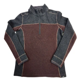 Prana Wentworth Sweater Mens SML Half Zip Recycl Wool Blend Burgundy Gravel Grey - Picture 1 of 9