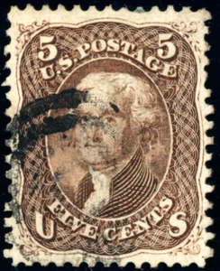 US 95 5c 1868 Thomas Jefferson F grill F-VF partial target cancel PSE cert - Picture 1 of 3