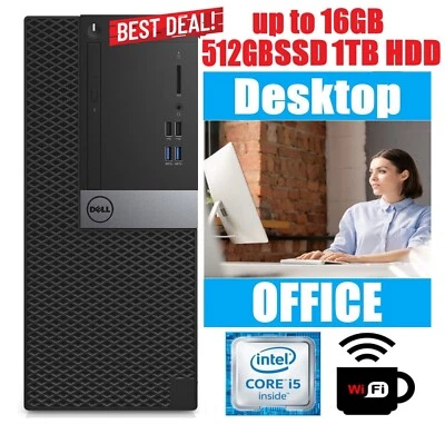 Dell Desktop intel i5 up to 16GB RAM 1TB SSD Win 11 Pro WiFi Office Computer PC - Image 1 of 4