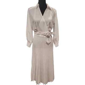 ZARA White Electric Pleated Belted Long Sleeve Midi Dress Size Small - Picture 1 of 13