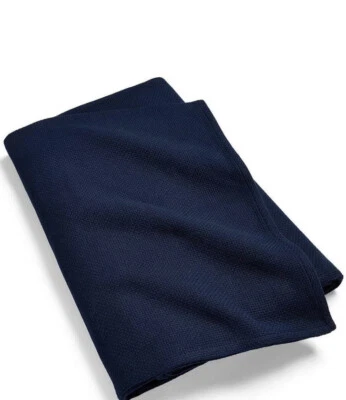 New Lauren Ralph Lauren Classic Weave Cotton King Blanket Navy Blue - Image 1 of 4