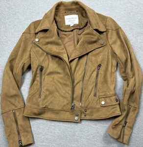 Chaqueta de moto de gamuza sintética Lucky Brand para mujer mediana marrón cremalleras bolsillos a presión - Imagen 1 de 10