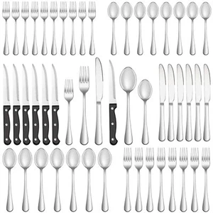 48 Pcs Silverware Set with Steak Knives Service for 8,Stainless Steel Flatware - Picture 1 of 7