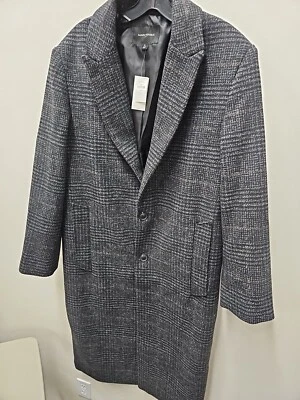 NWT's Banana Republic Long Wool Blend Topcoat Jacket Black Plaid. Sz MED. - Image 1 of 4