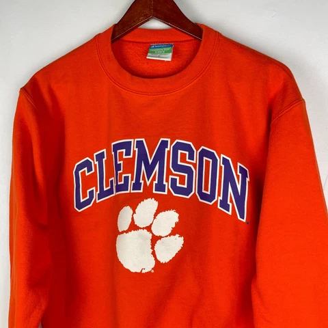 Clemson Tigers Champion Sweatshirt Adult Small Orange Purple Fleece Crew Neck Cover