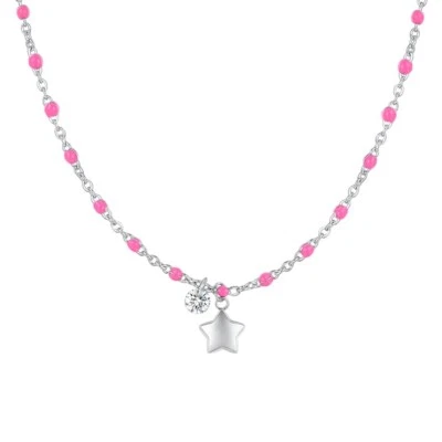 Collana Donna Luca Barra CK2178 In Acciaio Con Smalto Fucsia E Stella - Immagine 1 di 3