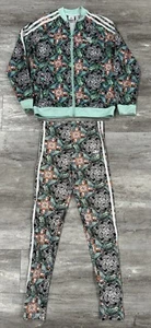 ADIDAS Jungle Tropical Parrot Zebra Print Track Jacket & Pants Set Girl L 13-14Y - Picture 1 of 14