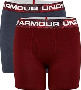 Under Armour L83154 Boys 2-Pk Red Grey Mapped Boxers Briefs Size Medium - Picture 1 of 3