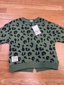 Zara Sweatshirt Little Girls Size 7 Green Leopard Print NEW - Picture 1 of 8