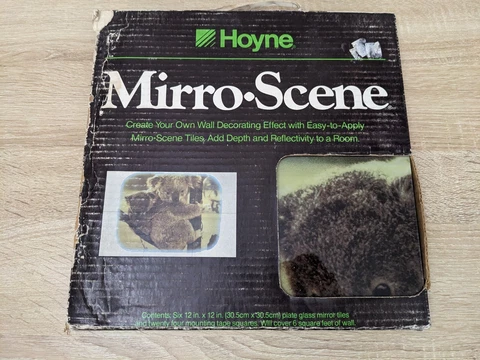 Vintage Hoyne Mirro Scene Koala Bears 12" x 12" Pack of 6 Glass Mirror Tiles NOS Cover