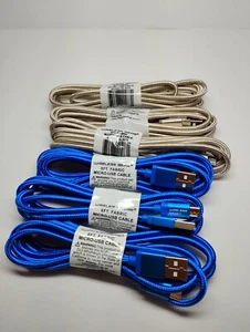 Wireless Gear 6FT. Fabric USB to USB-C Charging Cables 6 PACK (3 blue 3 gold) - Picture 1 of 3