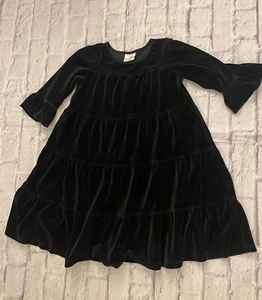 Hanna Andersson Girls Velvet Ruffle Dress Tiered Love To Twirl Black 130/8 - Picture 1 of 4