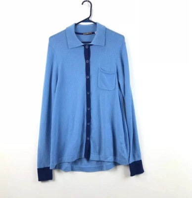 Cardigã Cullen Feminino Médio 100% Cashmere Botão Suéter Azul com Acabamento Azul Marinho - Imagem 1 de 4