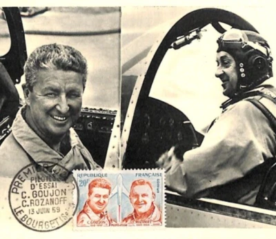 FRANCE 1959 FDC Aviation MAXI-CARD *Goujon & Rozanoff* PILOTS {samwells}RF35 - Image 1 of 4