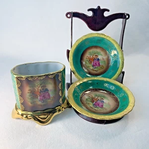1920's-30' Handpainted Toothpick with Bon Bon Holders Green w/ Gold Gilt Japan - Picture 1 of 22