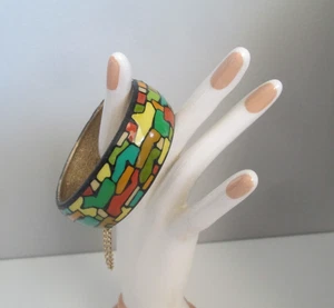 Eisenberg Artist Series Enamel Bangle Hinged Bracelet Mod Vintage RARE - Picture 1 of 3