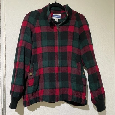 Chaqueta Pendleton Vintage Cuadros 100% Lana Virgen Roja Verde Hecha en EE. UU. Mediana Foto 1 de 4