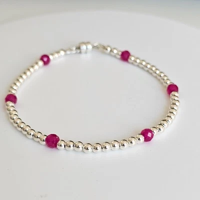 Red Ruby & 925 Sterling Silver Beads Stacking Bracelet with Magnetic Clasp - Image 1 of 3