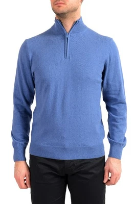 Pierre Balmain Men's Blue Wool Cashmere 1/3 Zip Pullover Sweater - Image 1 of 4