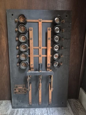 Antiguo Interruptor de Cuchillo Eléctrico Mutual Máquina Eléctrica Co Fusible Panel de Servicio Raro Foto 1 de 4