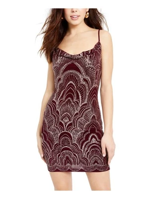 JUMP APPAREL Womens Maroon Spaghetti Strap Mini Evening Body Con Dress XS - Image 1 of 3