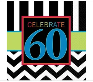 Chevron Mix 60th Birthday Beverage Napkins (16 Pack) - Picture 1 of 3