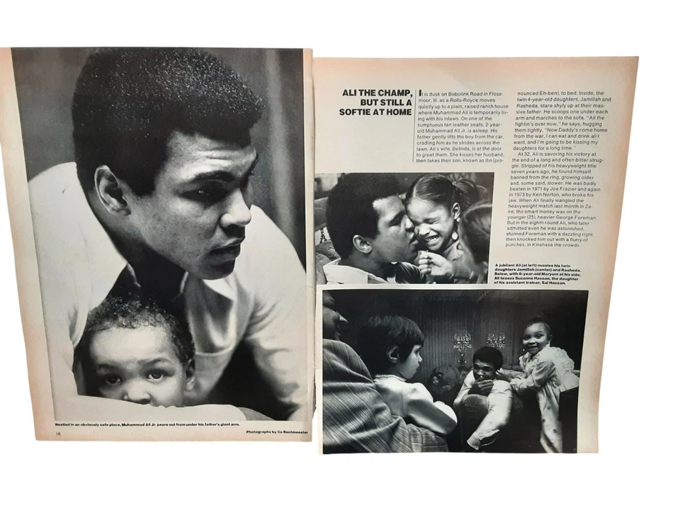 Muhammad Ali 1974 Vintage 3 Page Magazine Story Champ at Home - Image 1 of 2