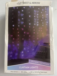 WEST & ARROW 96 LED Christmas Curtain String Light |Pink Ombre | 8ft (96") NWT - Picture 1 of 7