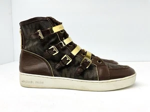 MICHAEL Michael Kors Kimberly High Top Sneakers MK Signature PVC Brown 10M 3 - Picture 1 of 8