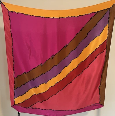 Oscar de la Renta Silk Square Scarf  31" Vintage Abstract Bold Pink Warm Multi - Image 1 of 4